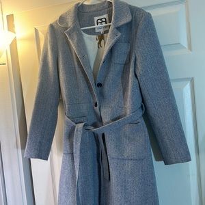 Edward An Size 8 Wool Cashmere Belted Coat Detachable Tulle Skirt.horses inside